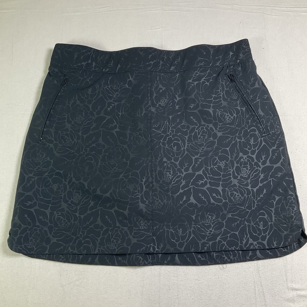 Orvis Skort Womens L Pull On Stretch Zipped Pocket Floral Black Athleisure 652